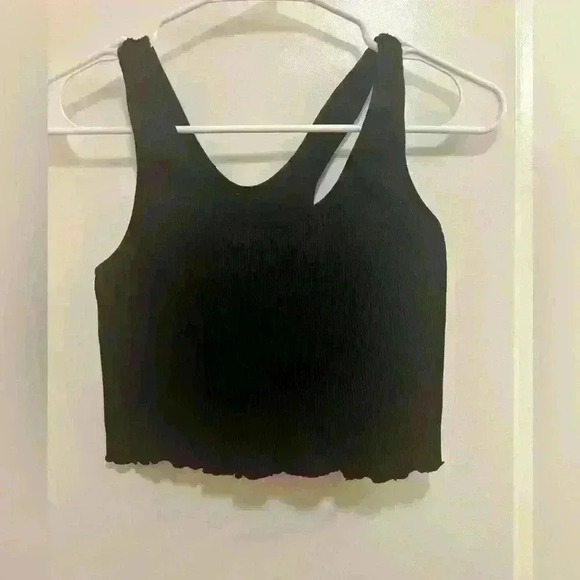 90 Degrees by Reflex Black Cropped Ribbed Ruffle Tank Top OS - Picture 3 of 6